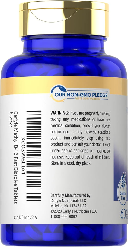 Carlyle Vitamin B-12 5000mcg | 60 Fast Dissolve Tablets | Vegetarian, Non-GMO, Gluten Free