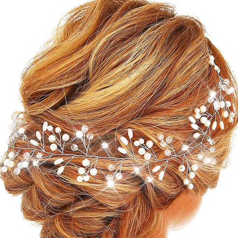 Wedding Bride Hair Accessories, Bridal Headpiece Pearl Hair Vine for Women (19.7in) (A-Silver)