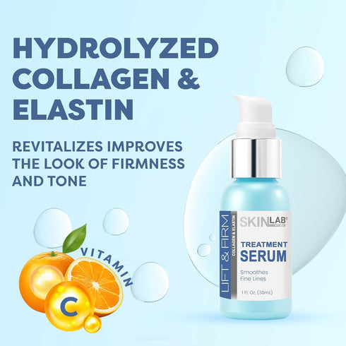Lift and Firm Treatment Serum, 1 Oz, Hydrolyzed Collagen, Elastin, Vitamin C, Vitamin E, Moisturizer for Fine Lines