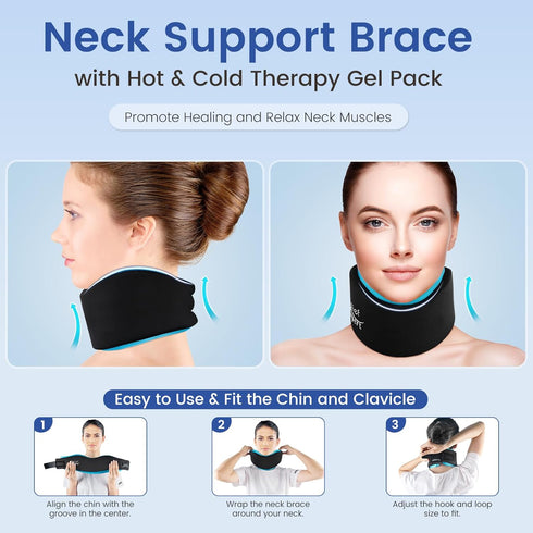 Pack Pack Soft Neck Brace with Hot and Cold Gel Adjustable Cervical Collar for Men & Women, Breathable Neck Support