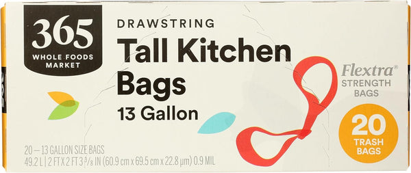 365 by Whole Foods Market, Tall Kitchen Drawstring Flextra Bag, 13Gl, 20 Count