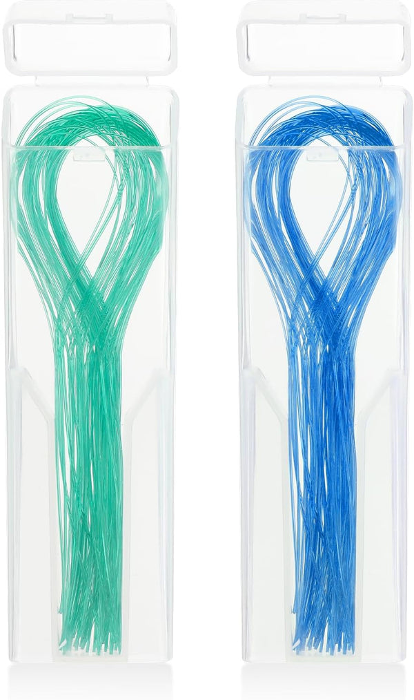 Dental Floss Threader, Biodegradable Multifunctional Nylon Loop Design, 100 Count (2 Pack) Blue + Green