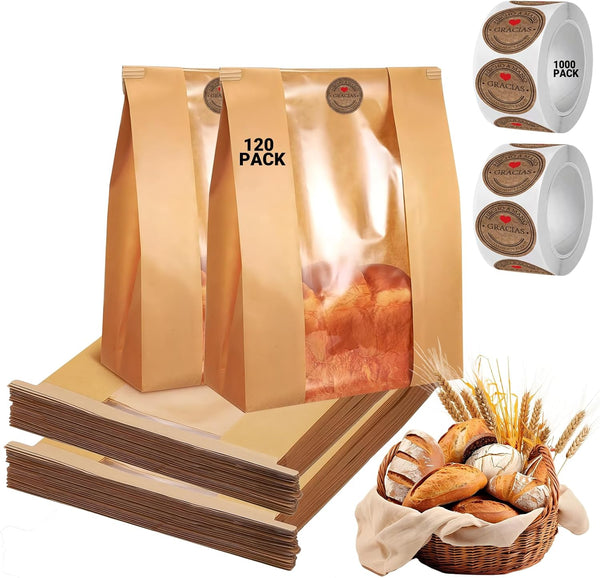 PEOKPIPLE Sourdough Bread Bags with Tin Tie Lock - 120 Pack 13.8x3.5x8.2 Inch