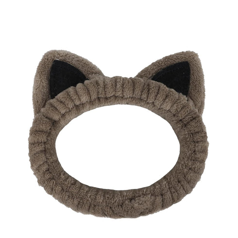 Cat Ear Brown Facial Spa Headband, Cosmetic Makeup Headband for Washing Face Skincare