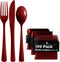 150 Pack Burgundy Plastic Cutlery Set, Heavy Duty Disposable Silverware, 50 Forks, 50 Spoons, 50 Knives for Party