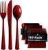 150 Pack Burgundy Plastic Cutlery Set, Heavy Duty Disposable Silverware, 50 Forks, 50 Spoons, 50 Knives for Party