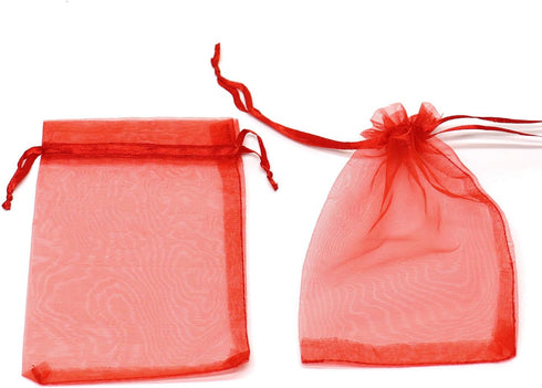 50pcs Drawstring Organza Jewelry Candy Pouch - Christmas Wedding Party Favor Gift Bags (8x12, Red)