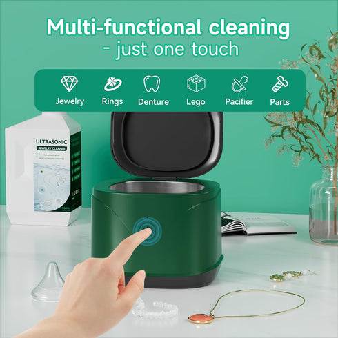 Ultrasonic Cleaner Portable, 46KHZ Professional Denture Cleaner for Electric Toothbrush Head, Jewelry, 220ml, Green