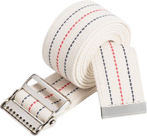 COW&COW Transfer and Gait Belt with Metal Buckle - 2 inches, Beige with Stripes, 60" - Transfer Walking and Standing