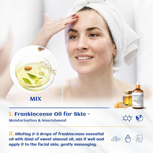 HIQILI 100ML Frankincense Essential Oil, 100% Pure and Natural for Massage and Pain Relief, 3.38 Fl Oz