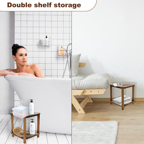 IBosins Corner Shower Stool with Storage Shelf Shower Foot Rest for Shaving Legs Small Bench for Inside Shower to Sit
