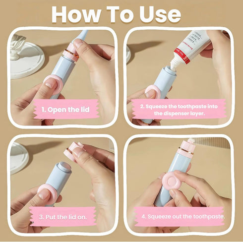 VONMAOGU 2 Pack Set Foldable Travel Toothbrush with Refillable Toothpaste Tube, Portable Folding Toothbrush Built