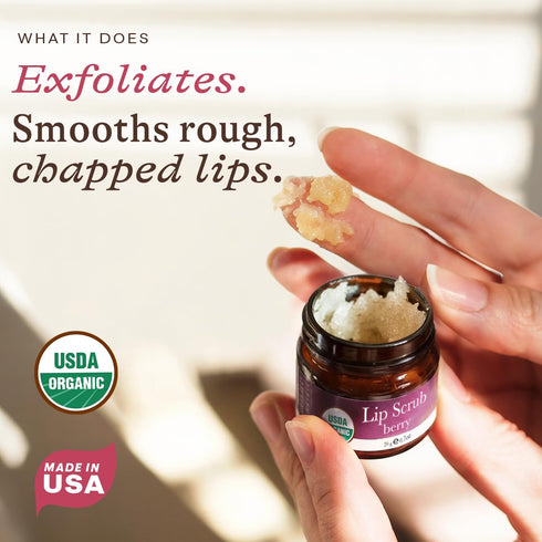 USDA Organic Lip Scrub Berry - Natural Ingredients, Moisturizing Exfoliator for Dry Lips, Small Beauty Gifts