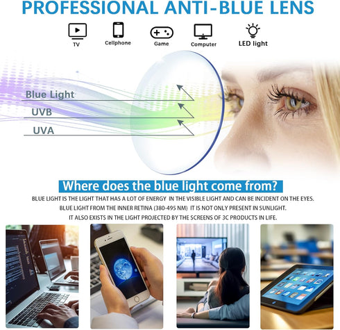 VIDEBLA 5 Pack Computer Reading Glasses, Anti Eyestrain Blue Light Blocking Glasses for Men and Women (5 Mix-2, 0.00)