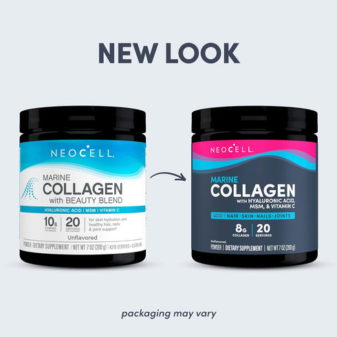 Neocell Marine Collagen with Hyaluronic Acid, MSM and Vitamin C, Keto Collagen Supplements, for Skin Care and Joint Health, Unflavored, Powder, 7 oz, 1 Canister