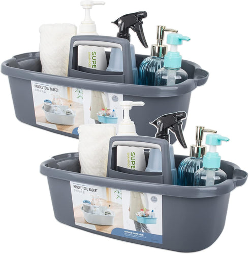 JiatuA Large Cleaning Supplies Organizer with Handle, Portable Shower Caddy Basket, Dark Gray, 2 Pack