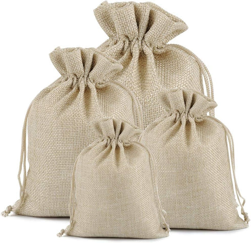 Lucky Monet 25/50/100PCS Burlap Gift Bags - Hessian Jute Bags with Drawstring for Party Favors, Cream