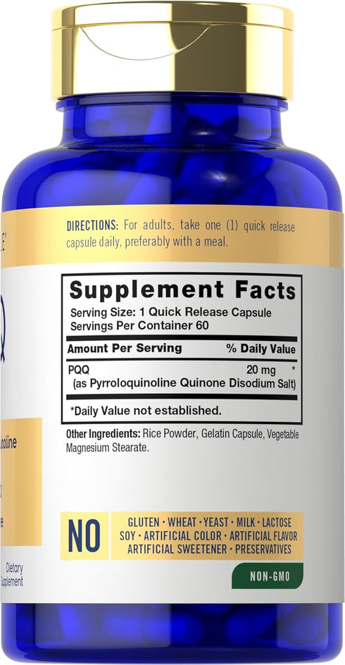 Carlyle PQQ Supplement 20 mg | 60 Capsules | Non-GMO and Gluten Free