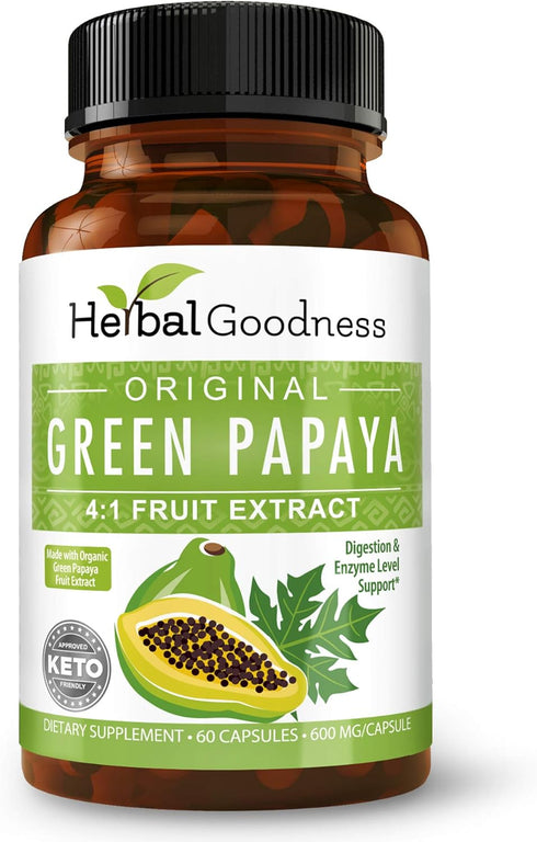 Green Papaya Fruit Extract Capsules, Organic Papaya Enzymes with Prebiotics and Probiotics, 60 Capsules
