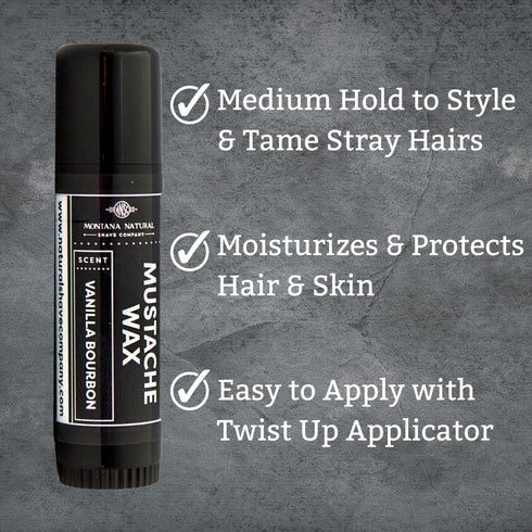 MNSC Vanilla Bourbon Mustache Wax - Medium Hold Balm, All-Natural Beeswax, Handmade in USA
