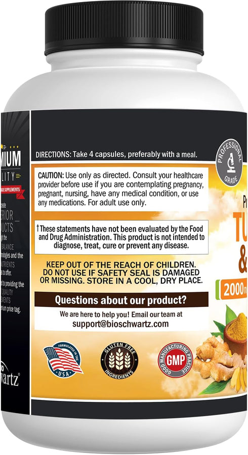 Turmeric Curcumin and Ginger 2000mg - 160 Capsules for Joint & Immune Support, Gluten-Free, Non-GMO