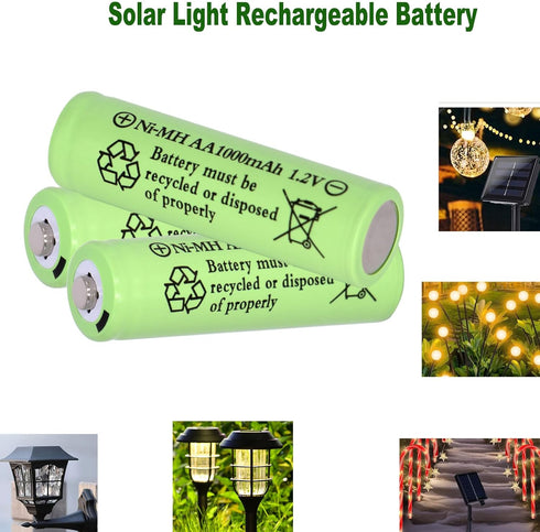 16 Packs Solar Lights Batteries AA 1000mAh 1.2V Ni-MH Rechargeable Double A for Outdoor Solar Lights