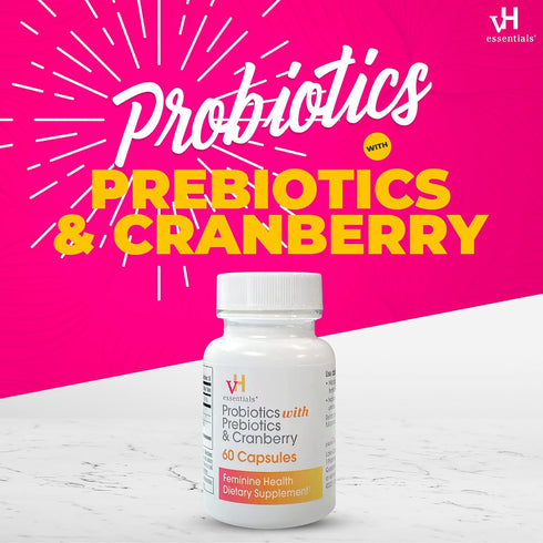 vH Essentials Probiotics for Women with Prebiotics, Cranberry & Vitamin C - 60 Capsules, Vaginal & Gut Health