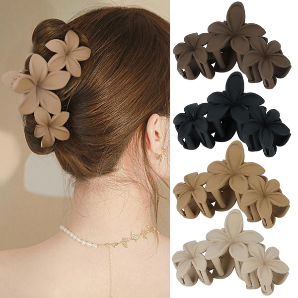 Ondder 4 Pcs Flower Hair Clips for Women, 4.5 Inch Large Matte Claw Clips for Thick Hair