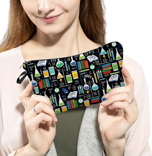 Women Travel Bag, Chemistry Pattern Printed Cosmetic Bag, Makeup Bag Small Pouch Gift for Women
