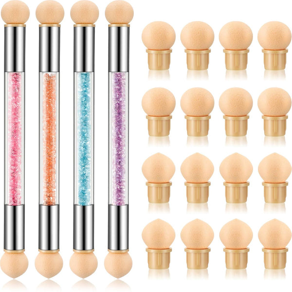 4 Pieces Sponge Nail Brush Picking Dotting Gradient Pen Brush Double Head Sponge Nail Brush Rhinestone Handle Acrylic