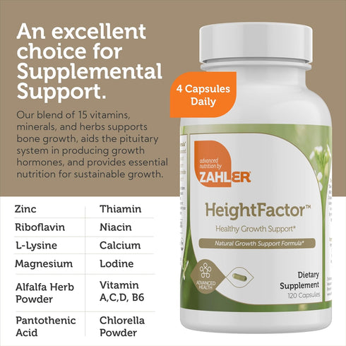 Zahler Height Factor Healthy Growth Support Vitamin & Mineral Capsules (120 Count) for Kids & Teens