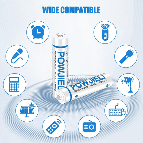 Rechargeable AAA Batteries, 1.2V Ni-MH 600mAh Triple A for Outdoor Solar Lights and Household Devices, 16 Pack