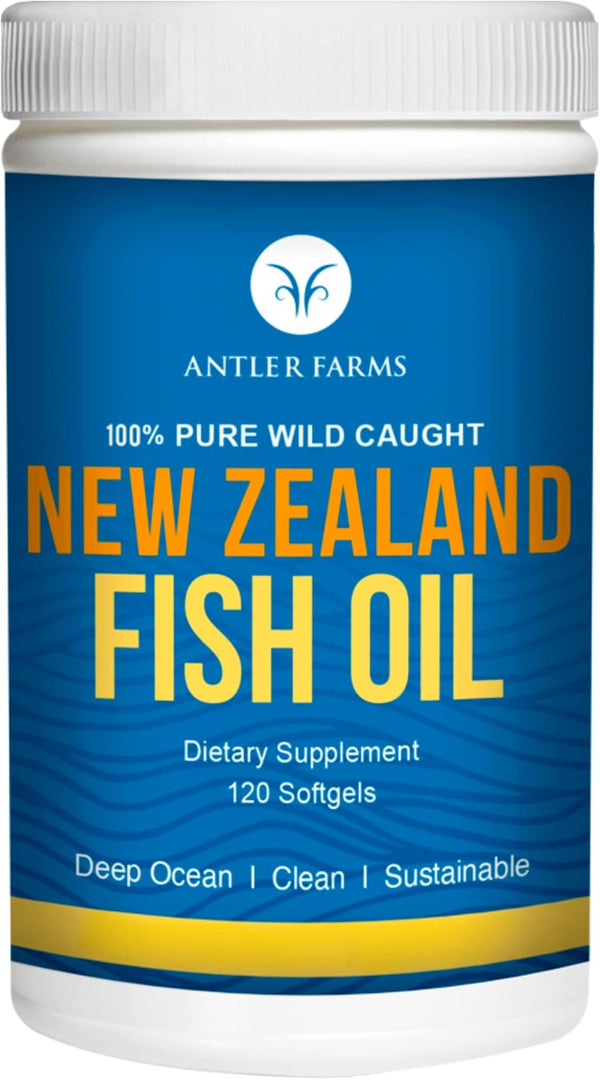 Antler Farms 100% Pure Wild Caught New Zealand Fish Oil, 120 Softgels, Clean Omega-3 EPA + DHA Supplement