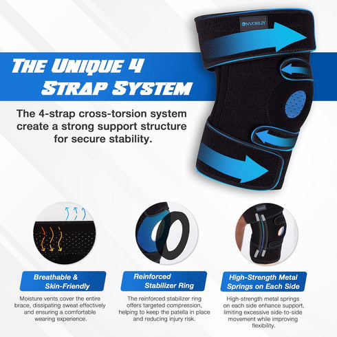 Nvorliy Plus Size Knee Brace for Knee Pain, Extra Large Knee Brace for Women and Men, Adjustable Knee Support with Side