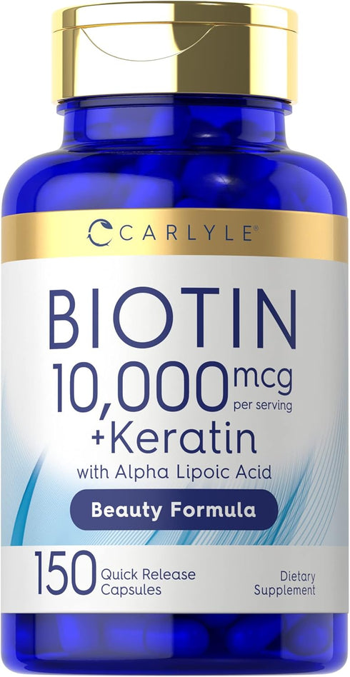 Carlyle Biotin 10000mcg | 150 Capsules | Non-GMO, Gluten Free Beauty Formula with Keratin