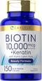 Carlyle Biotin 10000mcg | 150 Capsules | Non-GMO, Gluten Free Beauty Formula with Keratin
