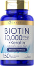 Carlyle Biotin 10000mcg | 150 Capsules | Non-GMO, Gluten Free Beauty Formula with Keratin