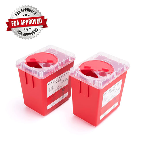 Alcedo Sharps Container, 2 Quart (3-Pack), Biohazard Needle and Syringe Disposal, Medical Grade