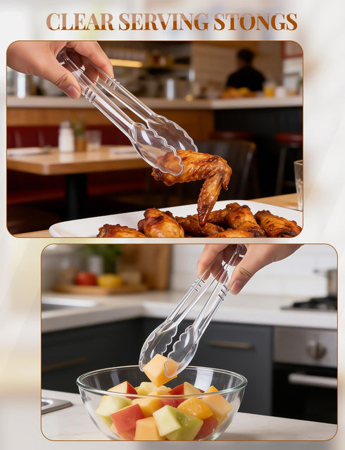 LSLYHTC Set 8 16 16 Plastic Serving Utensils, Clear Serving Spoons Including Disposable Plastic Tongs Spoons and Forks