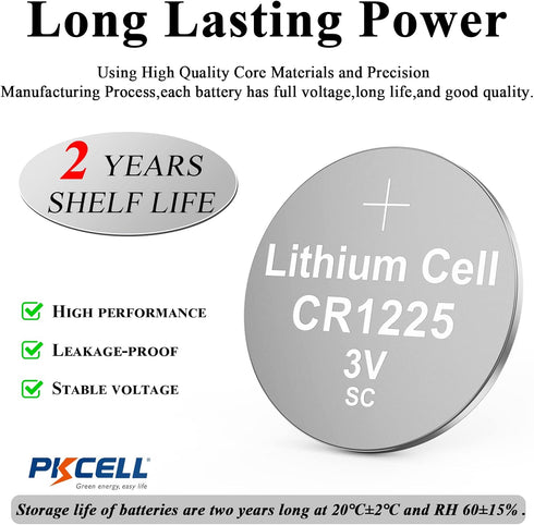 PKCELL 50-Pack CR1225 3V Lithium Batteries for Thermometer