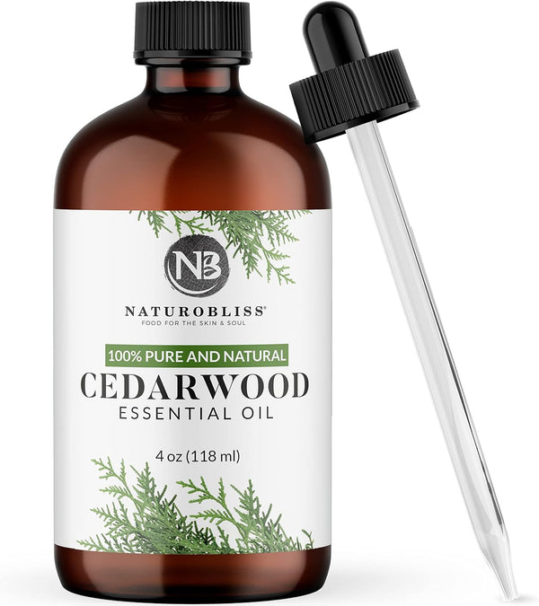 NaturoBliss Cedarwood Essential Oil 4 fl. oz - 100% Pure Therapeutic Grade with Glass Dropper