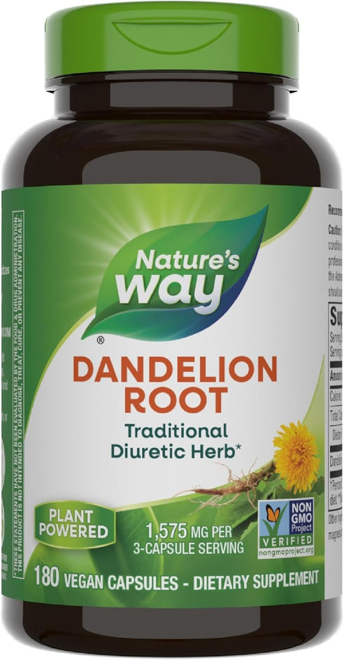 Nature's Way Dandelion Root, Traditional Diuretic Herb*, Vegan, 180 Capsules (Packaging May Vary)