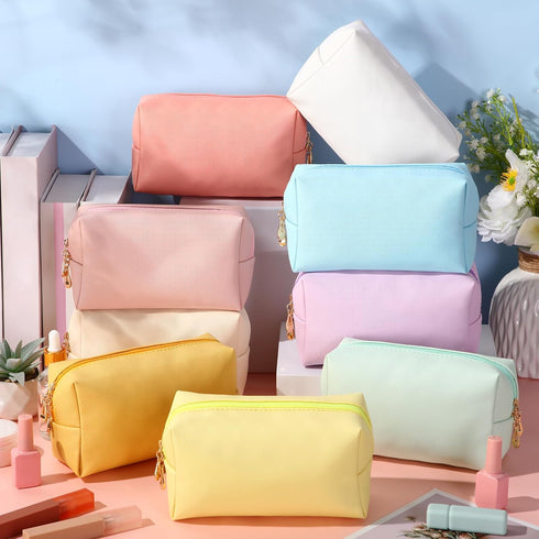 Sanwuta 9 Pcs Preppy Makeup Bag, Waterproof PU Leather Cosmetic Pouch, Toiletry Bags for Traveling, Macaron Colors