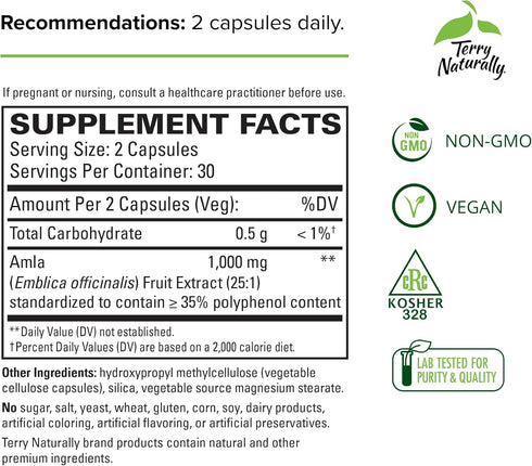 Terry Naturally Healthy Cholesterol with Amla, 60 Capsules, Supports Healthy Triglyceride Levels