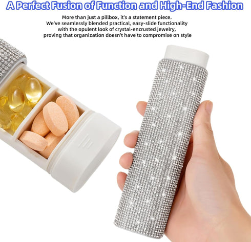 Veseek 7-Day Pill Case for Purse Bling Pill Organizer Weekly Compact Medicine Containers Travel Medication Box Holder