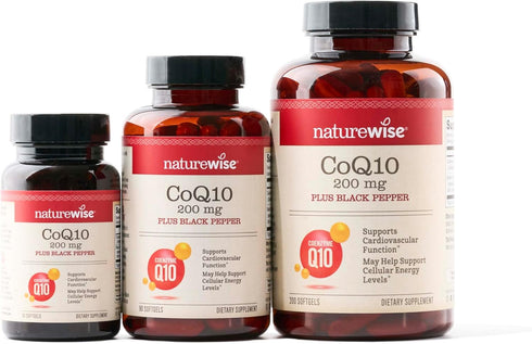 NatureWise CoQ10 200mg Softgels, High Absorption Coenzyme Q10 with BioPerine - Antioxidant for Heart Health + Cellular