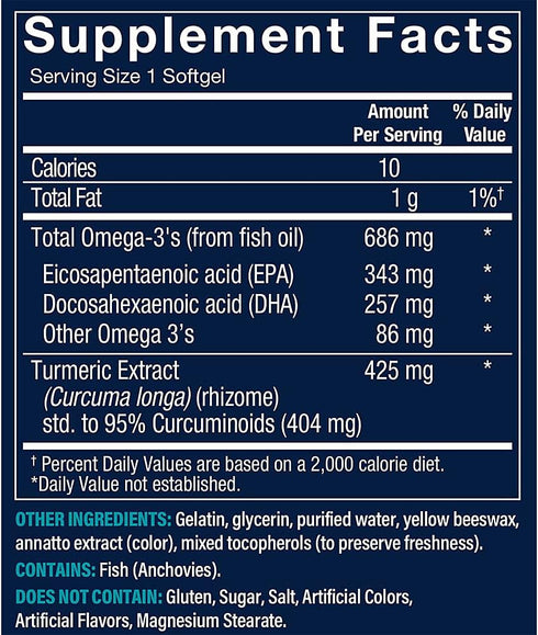 Omega-3 with Turmeric, EPA/DHA 600 MG with Turmeric 424 MG, 60 Softgels