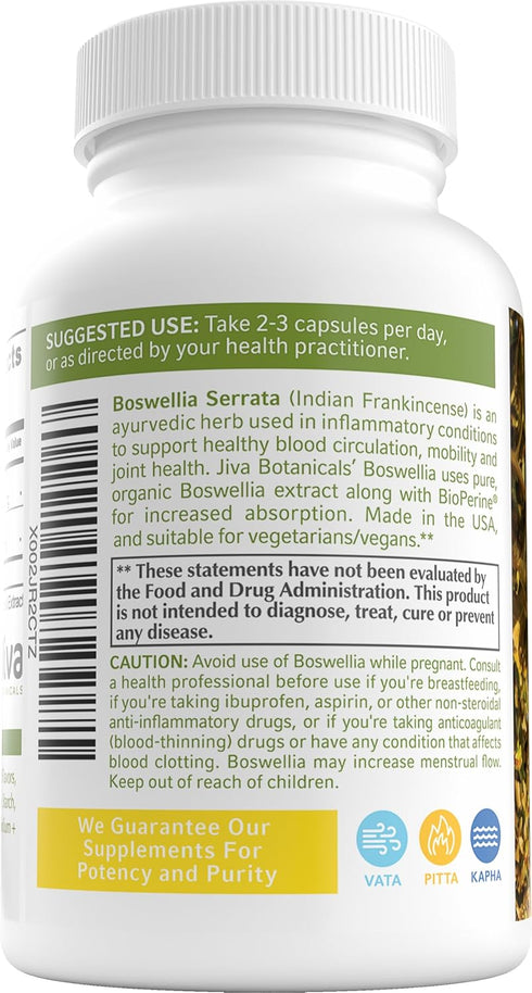Boswellia Extract Capsules - Organic Boswellia Serrata with Frankincense Powder and Bioperene - 120 Capsules