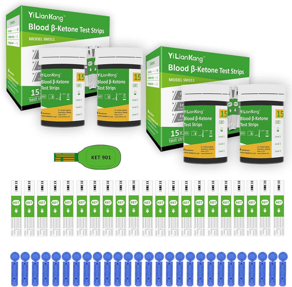 60 Blood Ketone Test Strips & 60 Lancets for Keto Diet and Ketosis Monitoring (Model SM311 for YiLianKang PM900B Meter)