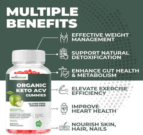 musebeam Gummies (1000MG) Organic Keto ACV Advanced Weight Loss - Gluten & Sugar Free Belly Fat Burner Apple Cider